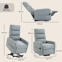 HOMCOM Fauteuil relax électrique avec releveur, télécommande, mousse confortable, poche latérale, revêtement effet lin, gris(m-3)
