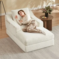 Knochenloses Cord-Freizeitsofa, doppellagiges Design, kann in ein Bett gefaltet werden, 100L x 160B x 64H cm,Weiß(m-2)