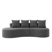 Leinensofa mit 4 Kissen, darunter Getränkehalter und Seitentaschen, 240L x 109B x 63H cm, Dunkelgrau(m-1)