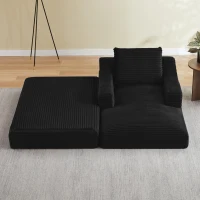 Knochenloses Cord-Freizeitsofa, doppellagiges Design, kann in ein Bett gefaltet werden, 100L x 160B x 64H cm, Schwarz(m-6)