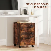 HOMCOM Caisson bureau mobile à 2 tiroirs, meuble rangement bureau sur roulettes pour documents suspendus format lettre, marron(m-7)