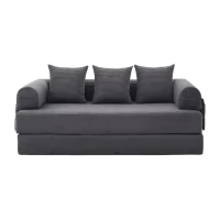 Faltbares Kompressionssofa mit stabilem Metallrahmen, Seitentaschen plus 3 Kissen, 200L x 94B x 67H cm, Dunkelgrau(m-1)