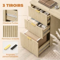 HOMCOM Bureau d'Ordinateur, Rangement Réversible, 3 Tiroirs Façades Ondulées, Plateau Épais et Spacieux, 120x50x76cm, Chêne(m-7)