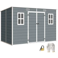 Outsunny 10 x 6 ft Resin Garden Shed, Outdoor Storage Shed with Floor, Windows, Lockable Doors and Vents, Grey(m-11)