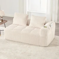 Bequemes Cordsofa mit zwei Sitzern, seitliche Aufbewahrungstasche für Fernbedienung und Handy, eingebauter Getränkehalter, 158X93X61 cm, Beige(m-2)