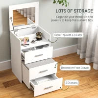 HOMCOM Vanity Desk with Mirror, Modern Dressing Table and Stool w/2 Drawers, Wheels, Flip-Up Mirror, Shelf, White(m-6)
