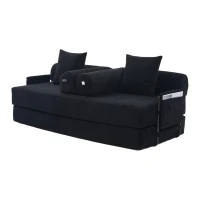 Faltbares Kompressionssofa mit stabilem Metallrahmen, Seitentaschen plus 3 Kissen, 200L x 94B x 67H cm,Schwarz(m-8)