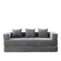 Modulares Chenille-Block-Sofa, frei kombinierbar, mit Seitentaschen zur Verstauung und rutschfestem Fahrgestell, Maße 198L x 79B x 60H cm, Dunkelgrau(m-1)