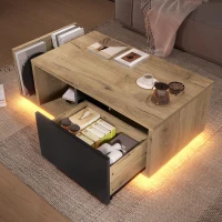 Multifunktionales Retro Essensockel mit integrierter LED-Beleuchtung, klassisches Holzmetalldesign, Lagerraum separat dimmbar, 99,5X53X38 cm, Natur(m-6)