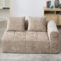 Bequemes Doppelsofa mit Kissen, Seitentaschen für Fernbedienung und Handy, 158X90X60 cm, Khaki(m-4)