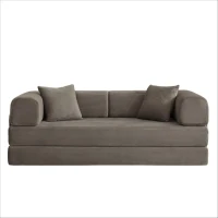 Knochenloses modulares Sofa, umbaubar in ein Bett, umfasst 2 Polster und einen Stahlrahmen, 204L x 97B x 65H cm,Taupe(m-1)