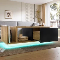 Multifunktionales Retro Essensockel mit integrierter LED-Beleuchtung, klassisches Holzmetalldesign, Lagerraum separat dimmbar, 99,5X53X38 cm, Natur(m-5)