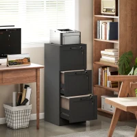 HOMCOM Cassettiera Portadocumenti a 3 Cassetti con Serrature e Spazio per Stampante, in Legno, 40x40x101 cm, Nero(m-2)