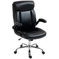 HOMCOM Chaise Bureau Ergonomique avec Accoudoirs Relevables, Fauteuil de Bureau en PU, Hauteur Réglable, Fonction Bascule, Noir(m-18)