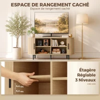 HOMCOM Meuble TV 106 cm, Meuble Télé pour 50 Pouces, 2 Portes Coulissantes à Tambour 4 Compartiments Étagères Réglables, Chêne(m-5)