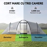 Outsunny Cort de Camping pentru 4-5 Persoane cu 2 Camere(m-4)