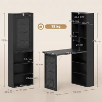 HOMCOM Scrivania per Computer Pieghevole con Ripiani Contenitori e Borsa Laterale, da Parete, Nera(m-3)