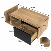 Multifunktionales Retro Essensockel mit integrierter LED-Beleuchtung, klassisches Holzmetalldesign, Lagerraum separat dimmbar, 99,5X53X38 cm, Natur(m-3)