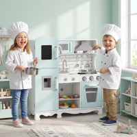 AIYAPLAY Cozinha de Madeira com Luzes e Sons, Exaustor, Dispensador de Água, Máquina de Café, Frigorífico e Forno(m-2)