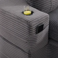 2-in-1 Cordsofa mit verstellbarer Funktion, 2 Getränkehaltern, hohe Rückenlehne und extra tiefe Sitzfläche, 165L x 97B x 61H cm,Dunkelgrau(m-8)
