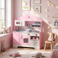AIYAPLAY Cuisine Enfant avec Lumières et Sons, Cuisine de Jeu avec Tiroir en Tissu et 5 Accessoires, pour Enfants 3-6 Ans, Rose(m-2)