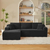 Moduläres L-förmiges 3-Sitzer-Sofa, gefertigt aus atmungsaktivem Stoff und hochwiderstandsfähigem Memory-Schaumstoff, mit abnehmbarer Rückenlehne und Nackenkissen, Maße 252,5L x 163B x 65H cm, Schwarz(m-5)