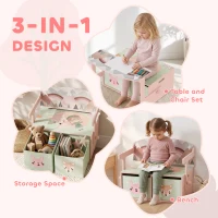 AIYAPLAY Kids Table and Chair Set, 3 in 1 Wooden Toy Box with 2 Fabric Drawers for Bedroom, Playroom, Gift for Boys Girls, Pink(m-4)