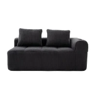 Bequemes Cordsofa mit zwei Sitzern, seitliche Aufbewahrungstasche für Fernbedienung und Handy, eingebauter Getränkehalter, 158X93X61 cm, Dunkelgrau(m-1)