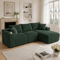 Modulares Sofaset mit Liegestühlen und Doppelbetten, 5 Kissen und 2 Getränkehaltern，257X160X62 cm, Smaragdgrün(m-2)