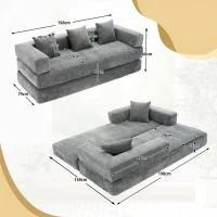 Modulares Chenille-Block-Sofa, frei kombinierbar, mit Seitentaschen zur Verstauung und rutschfestem Fahrgestell, Maße 198L x 79B x 60H cm, Dunkelgrau(m-3)