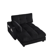 Das schwarze Cord-Doppelsofa verfügt über 2 Kissen, 4 Becherhalter und 4 Seitentaschen, kann in zwei unabhängige Sitze geteilt werden, 224L x 140B x 81H cm , Schwarz(m-10)