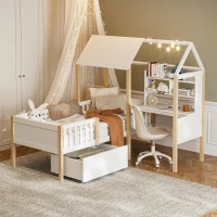 90 x 200 cm Klappbett, L-förmiger Schreibtisch und Bücherregal, Schublade mit Rädern, 205L x 178B x 126 cm, Weiß(m-4)