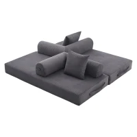 Faltbares Kompressionssofa mit stabilem Metallrahmen, Seitentaschen plus 3 Kissen, 200L x 94B x 67H cm, Dunkelgrau(m-6)