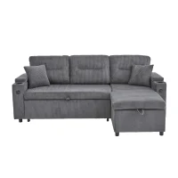 Modernes Cordsofa für drei Personen, mit Stauraum, Getränkehalter und USB-C-Anschluss, 212,5L x 136B x 86H cm, Carbongrau(m-1)