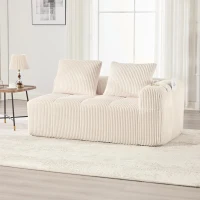 Bequemes Cordsofa mit zwei Sitzern, seitliche Aufbewahrungstasche für Fernbedienung und Handy, eingebauter Getränkehalter, 158X93X61 cm, Beige(m-5)
