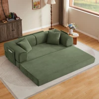 Knochenloses modulares Sofa, umbaubar in ein Bett, umfasst 2 Polster und einen Stahlrahmen, 204L x 97B x 65H cm, Grün(m-2)