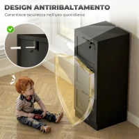 HOMCOM Cassettiera Portadocumenti a 3 Cassetti con Serrature e Spazio per Stampante, in Legno, 40x40x101 cm, Nero(m-7)