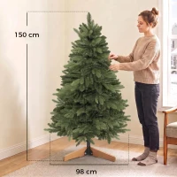 HOMCOM Kunstkerstboom 150 cm, edelspar, vol model met scharniertakken, 525 takpunten, inklapbare houten standaard, groen(m-3)