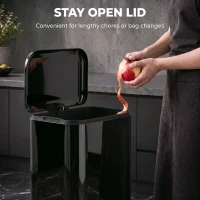 HOMCOM 50 L Kitchen Pedal Bin, Metal Rubbish Bin with Removable Inner Bucket, Soft-Close & Stay-Open Lid, High Gloss Black(m-6)