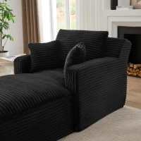 Moderner Cord-Loungesessel, bequemes Schlafsofa/Liegestuhl, geeignet für Wohnzimmer und Büro, 100L x 166B x 72H cm,Schwarz(m-8)
