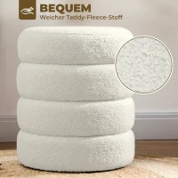 HOMCOM Hocker, rund, Teddyfleece, bis 120kg, Φ40x45H cm, Weiß(m-4)