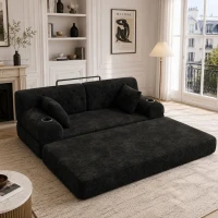 Doppeltes komprimiertes Cordsofa, Metallrahmen, 2 Becherhalter und 4 Seitentaschen, 168L x 80B x 81H cm, Schwarz(m-2)
