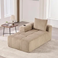 Bequemes Cordsofa mit Rückenlehne, seitlichen Aufbewahrungstaschen für Fernbedienung und Handy, eingebauter Getränkehalter, 158X93X61 cm,, Khaki(m-2)