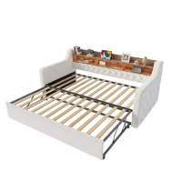 Samtsofa mit Armlehnen 90x190 cm, mit ausziehbarem Bett, Holz-Kopfteil-Stauraum, 201L x 107-197.5B x 80H cm, Beige(m-8)