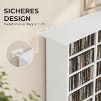 HOMCOM Medienregal, 8 Ebenen, DVD-Regal mit 12 verstellbaren Böden, 16 Fächer, für 720 CDs, Weiß(m-6)