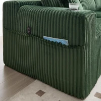 Modulares Sofaset mit Liegestühlen und Doppelbetten, 5 Kissen und 2 Getränkehaltern，257X160X62 cm, Smaragdgrün(m-6)