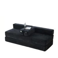 Modulares Chenille-Block-Sofa, frei kombinierbar, mit Seitentaschen zur Verstauung und rutschfestem Fahrgestell, Maße 198L x 79B x 60H cm, Schwarz(m-7)