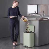 HOMCOM 20 L Kitchen Pedal Bin, Metal Rubbish Bin with Removable Inner Bucket, Soft-Close & Stay-Open Lid, Light Green(m-14)