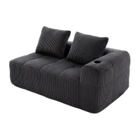 Bequemes Cordsofa mit zwei Sitzern, seitliche Aufbewahrungstasche für Fernbedienung und Handy, eingebauter Getränkehalter, 158X93X61 cm, Dunkelgrau(m-8)