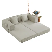 Knochenloses modulares Sofa, umbaubar in ein Bett, umfasst 2 Polster und einen Stahlrahmen, 204L x 97B x 65H cm, Beige(m-8)